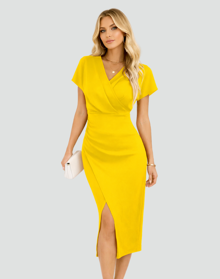 Dress Women Midi Wrap Neckline Split – Party