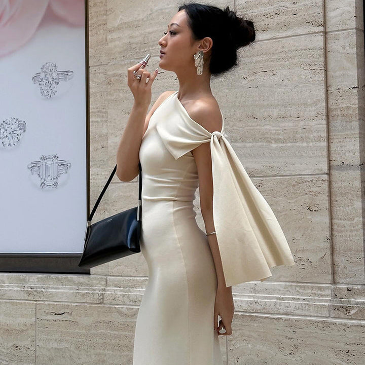 Dress Women Fitted One-Shoulder Bow Detail – Wedding