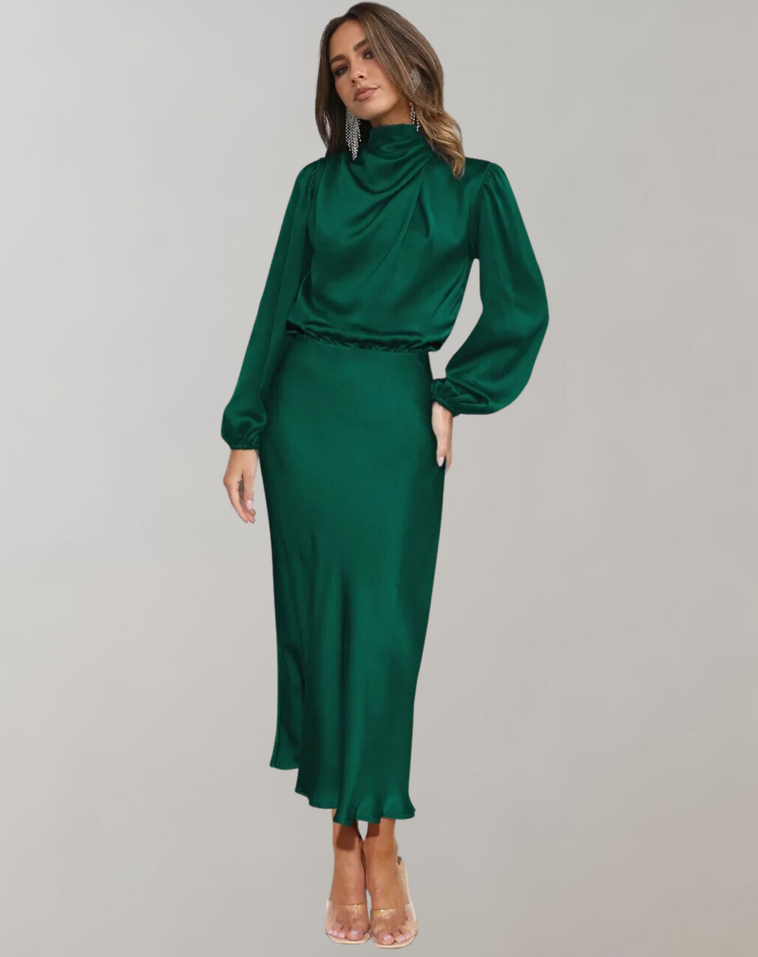 Dress Women Satin Long Sleeve – Wedding