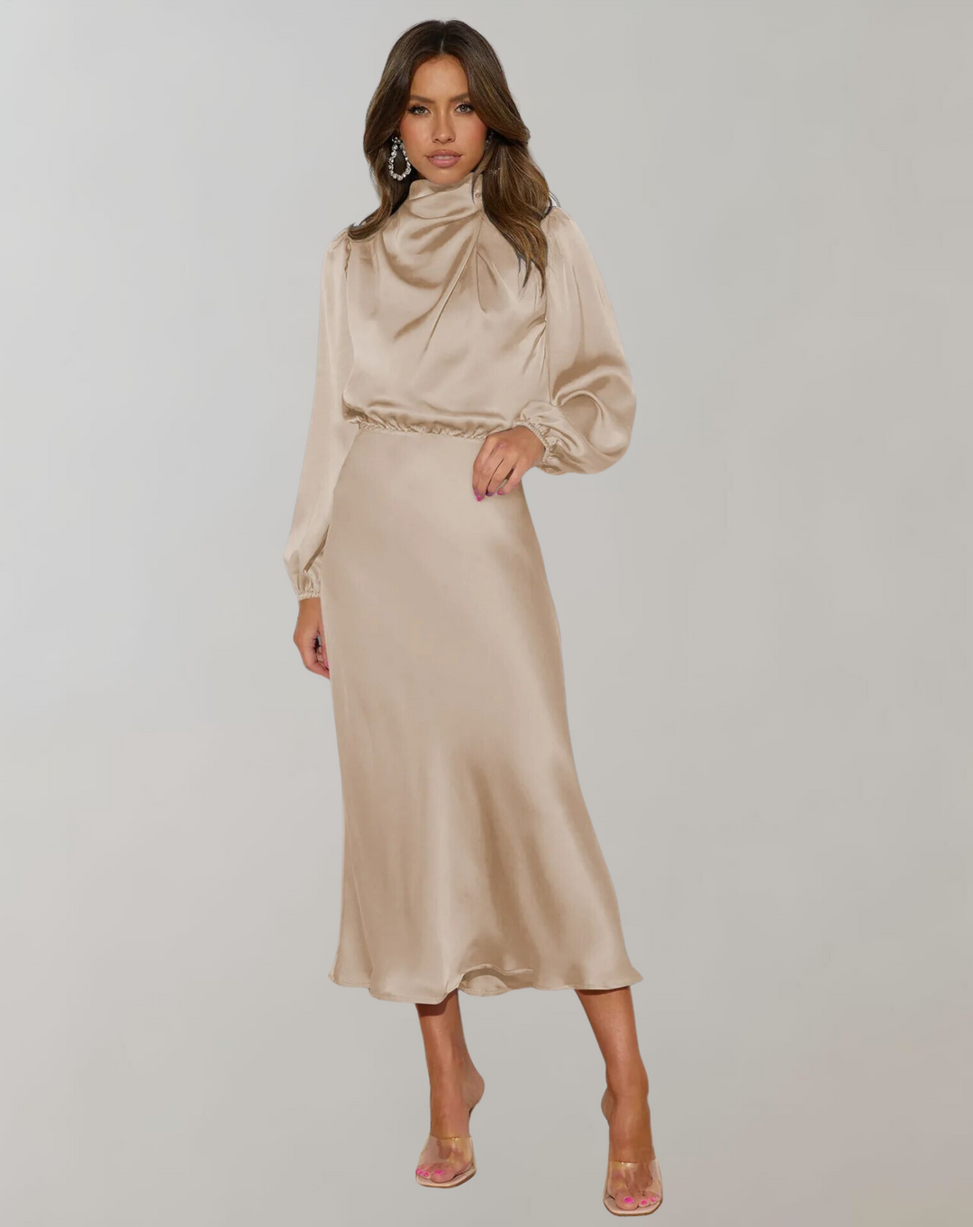 Dress Women Satin Long Sleeve – Wedding