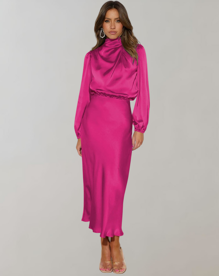 Dress Women Satin Long Sleeve – Wedding