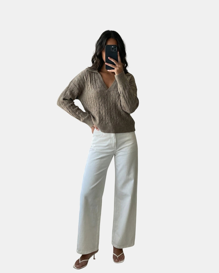 Jumper Women V-Neck Cable Knit – Casual