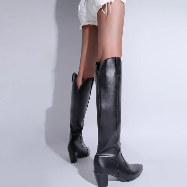 Boots Women Knee-High Pointed Toe Block Heel – Winter