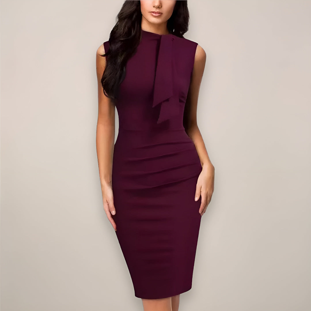 Dress Women Bodycon Midi Sleeveless Draped Neck – Office