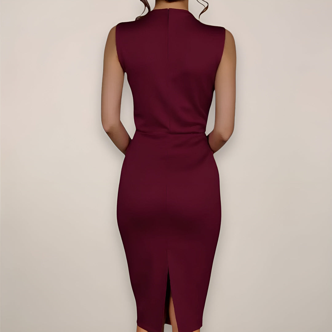 Dress Women Bodycon Midi Sleeveless Draped Neck – Office