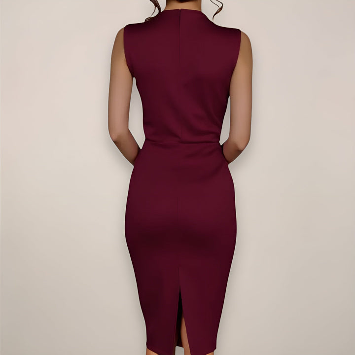 Dress Women Bodycon Midi Sleeveless Draped Neck – Office