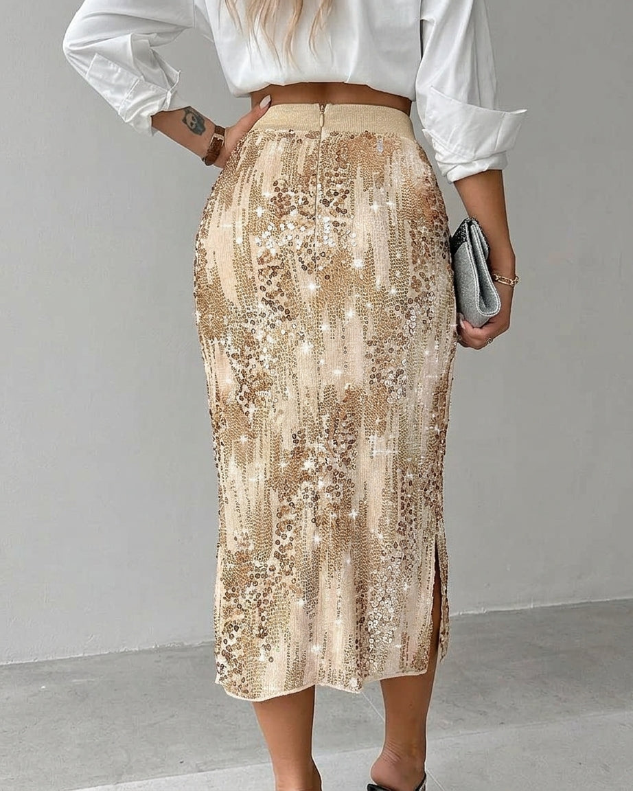 Skirt Women Midi Sequin Side Split – Party
