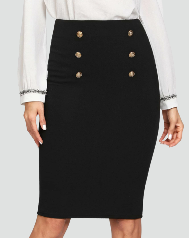 Skirt Women Midi High Waist Metal Buttons – Office
