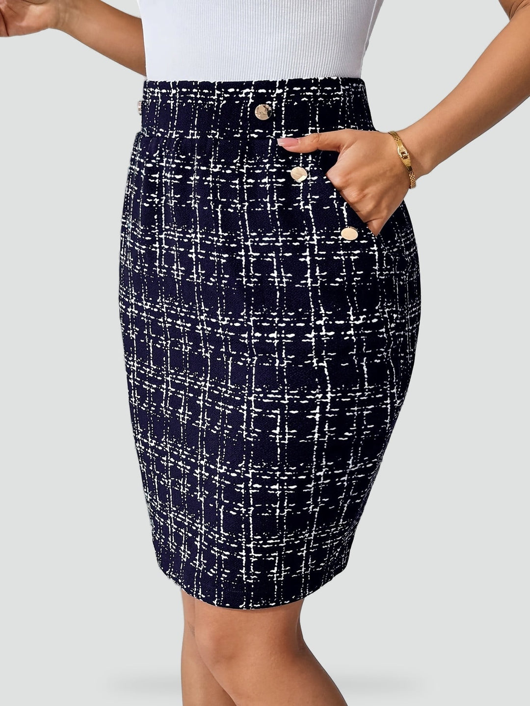 Skirt Women Midi High Waist Metal Buttons – Office