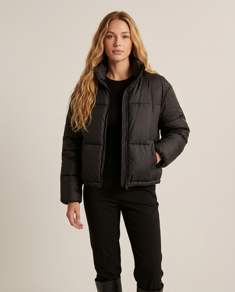 Jacket Women Short Puffer High Collar – Winter