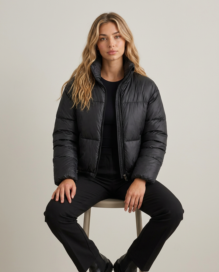 Jacket Women Short Puffer High Collar – Winter