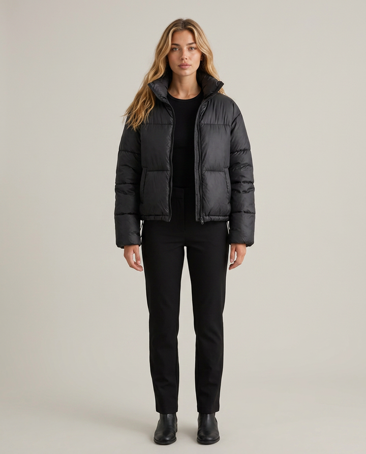 Jacket Women Short Puffer High Collar – Winter