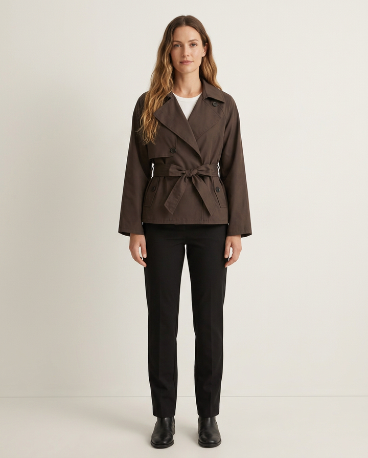 Coat Women Short Belted Casual – Casual