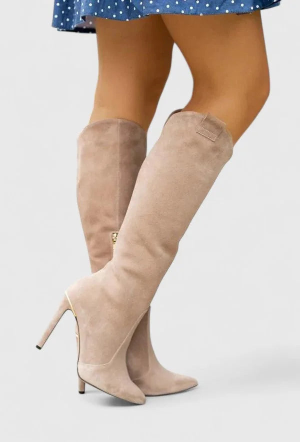 Boots Women Knee-High Pointed Toe Side Zip Heel – Office