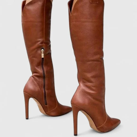 Boots Women Knee-High Pointed Toe Side Zip Heel – Office