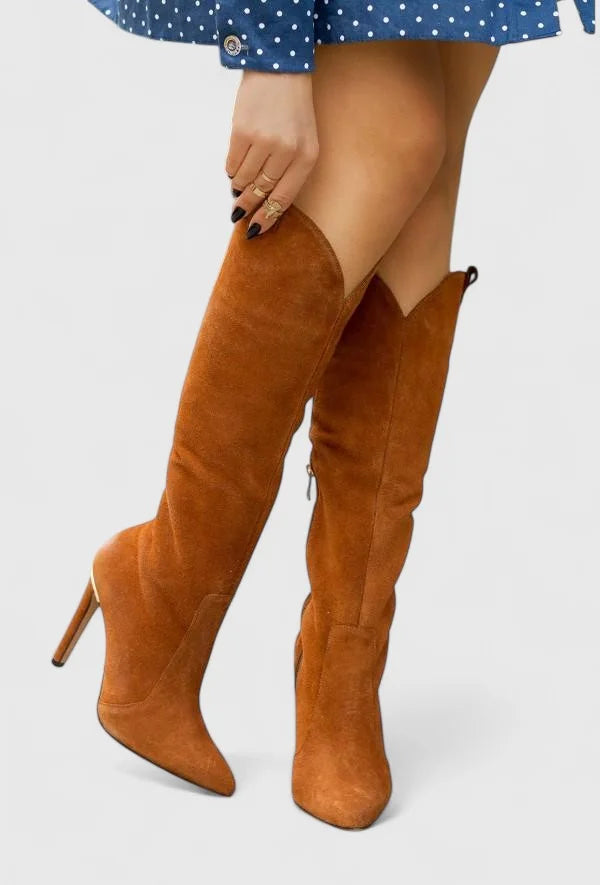 Boots Women Knee-High Pointed Toe Side Zip Heel – Office