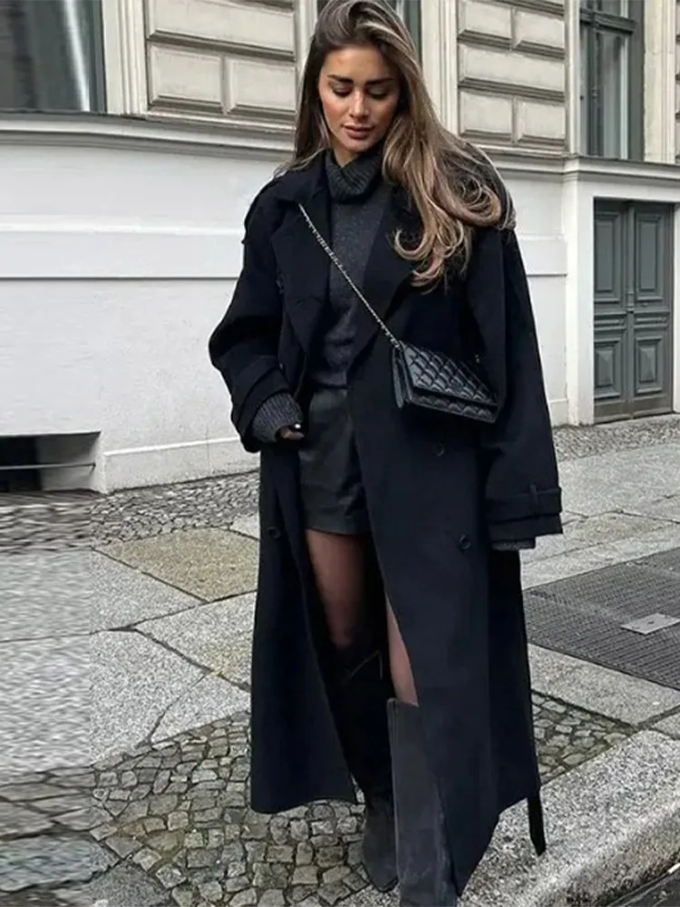 Coat Women Long Oversized Double-Breasted – Winter