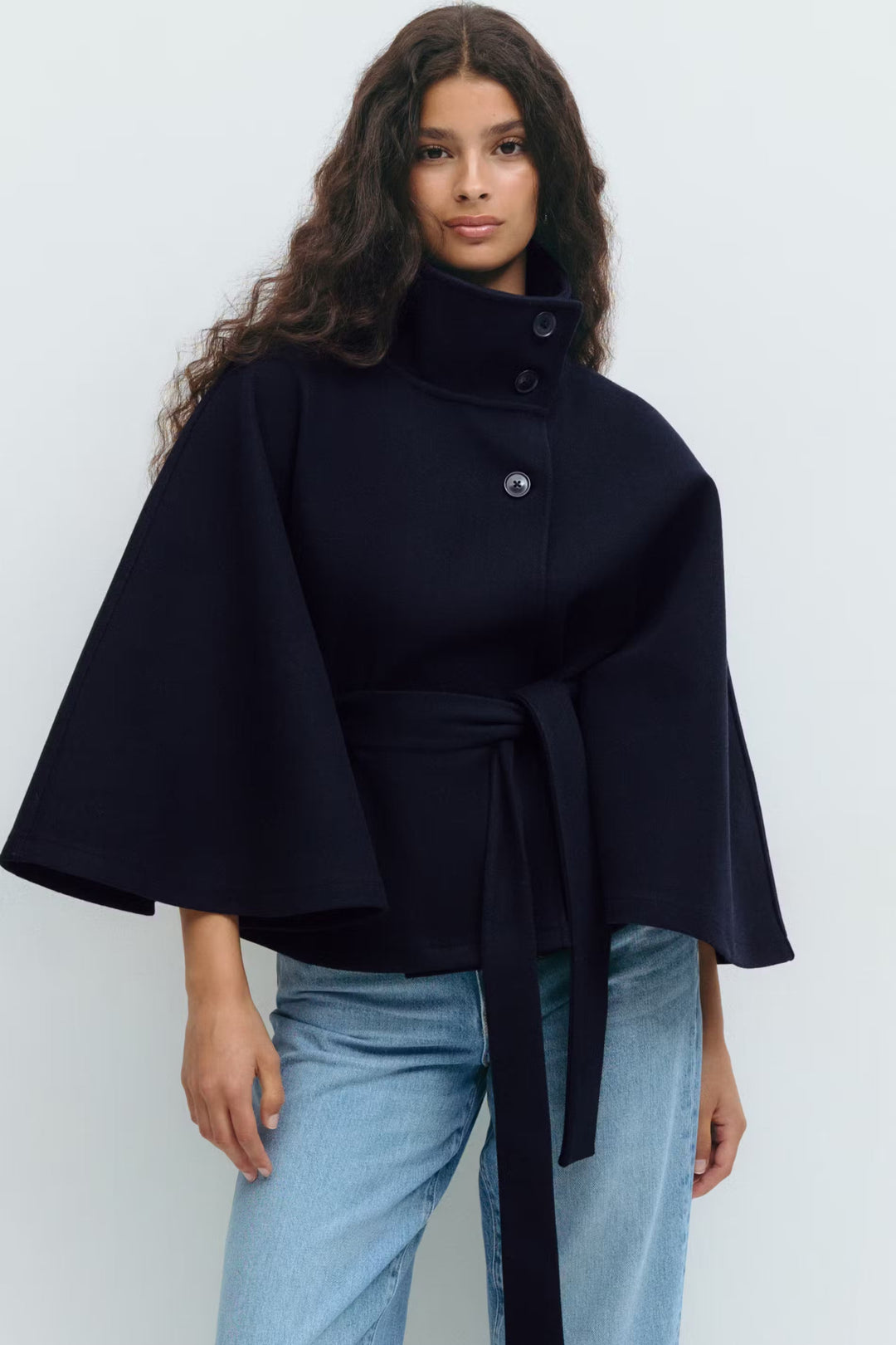 Coat Women Belted High Collar – Winter