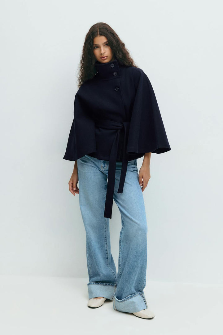 Coat Women Belted High Collar – Winter