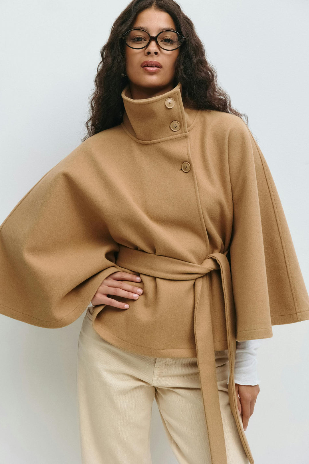 Coat Women Belted High Collar – Winter