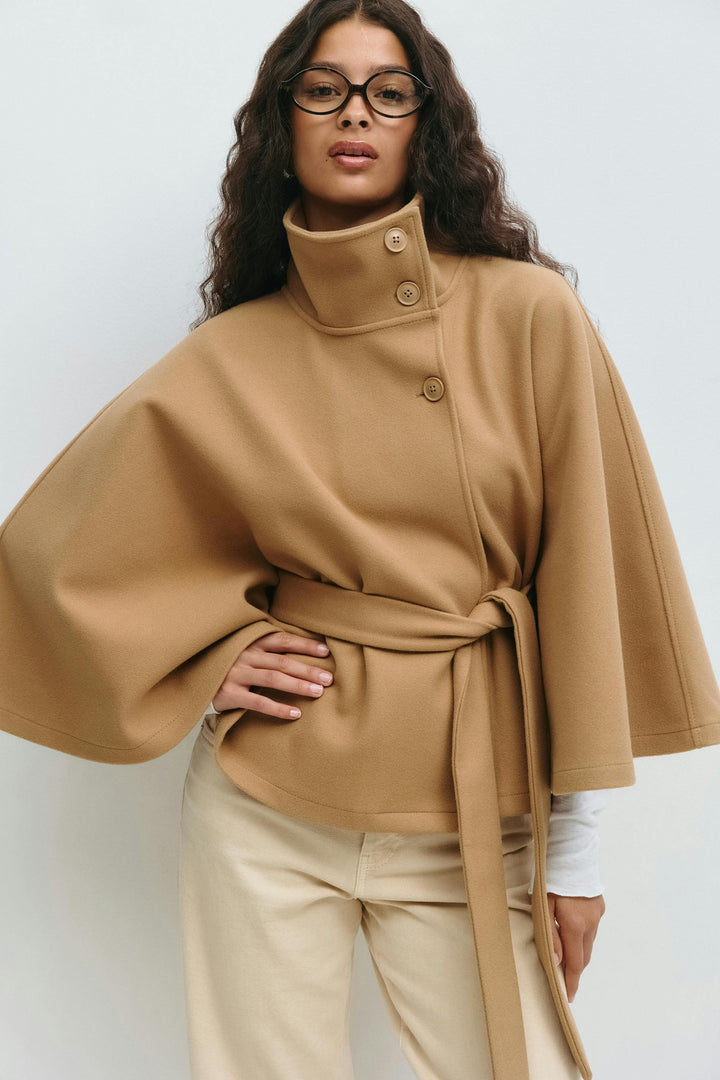 Coat Women Belted High Collar – Winter