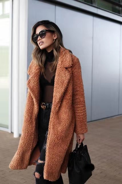 Coat Women Long Teddy with Hidden Pockets – Winter