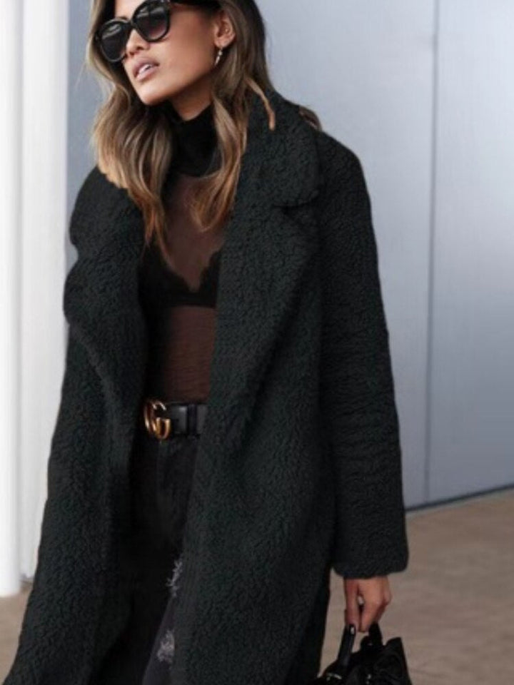 Coat Women Long Teddy with Hidden Pockets – Winter