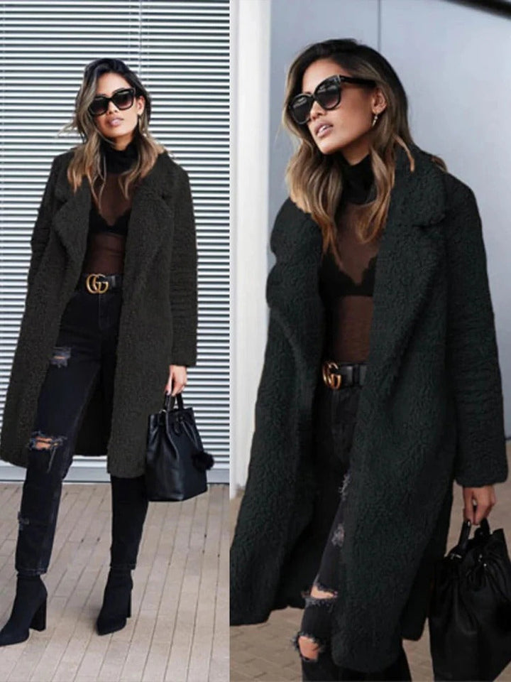 Coat Women Long Teddy with Hidden Pockets – Winter