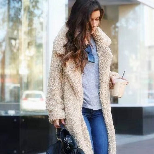 Coat Women Long Teddy with Hidden Pockets – Winter