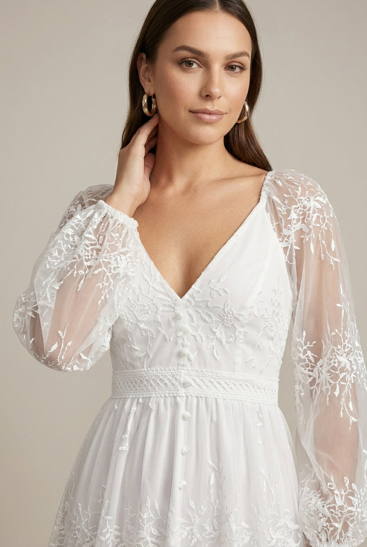 Dress Women Embroidered Lace Maxi Ruffled – Summer