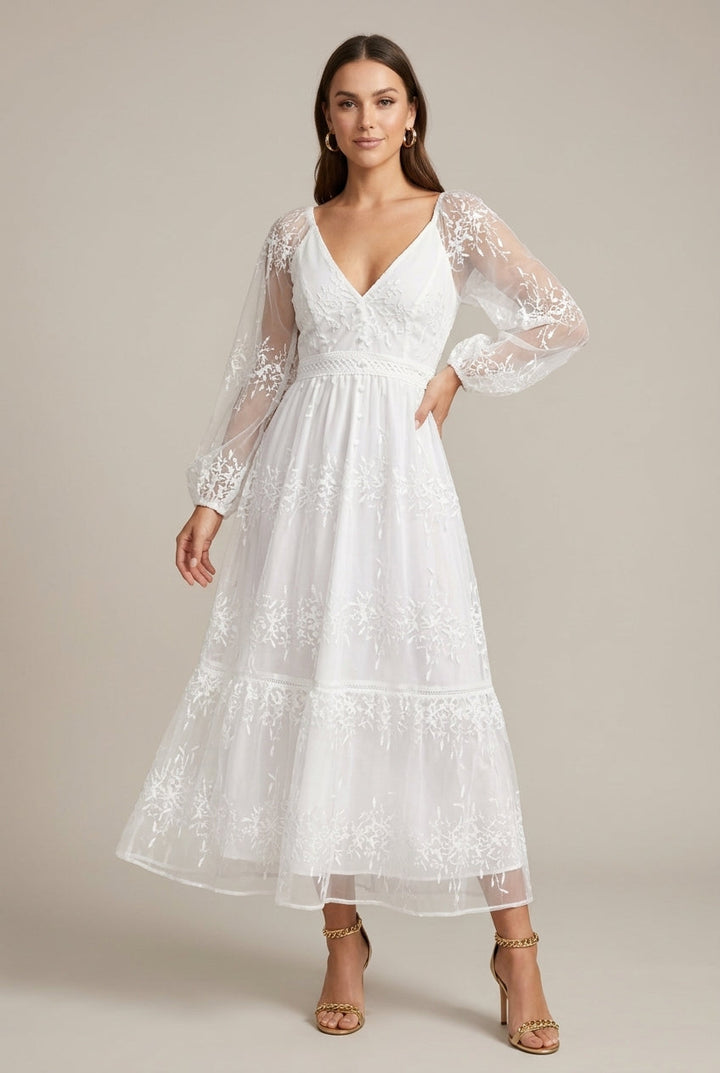 Dress Women Embroidered Lace Maxi Ruffled – Summer