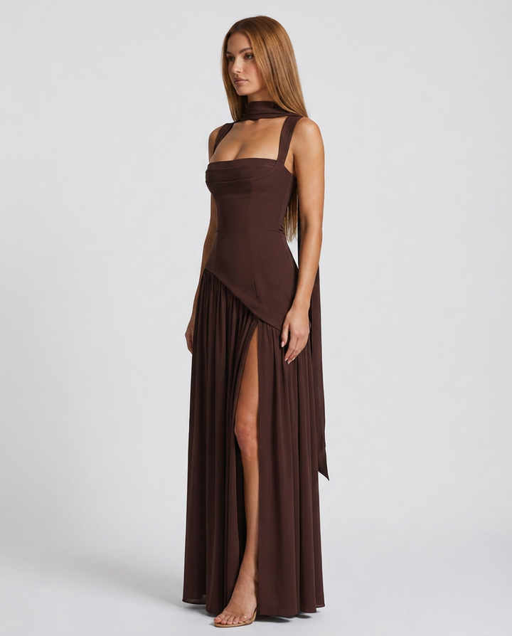 Dress Women Satin Maxi Draped Split – Wedding