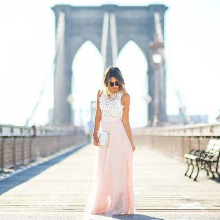 Dress Women Lace Mesh Tailored Waist Maxi – Wedding