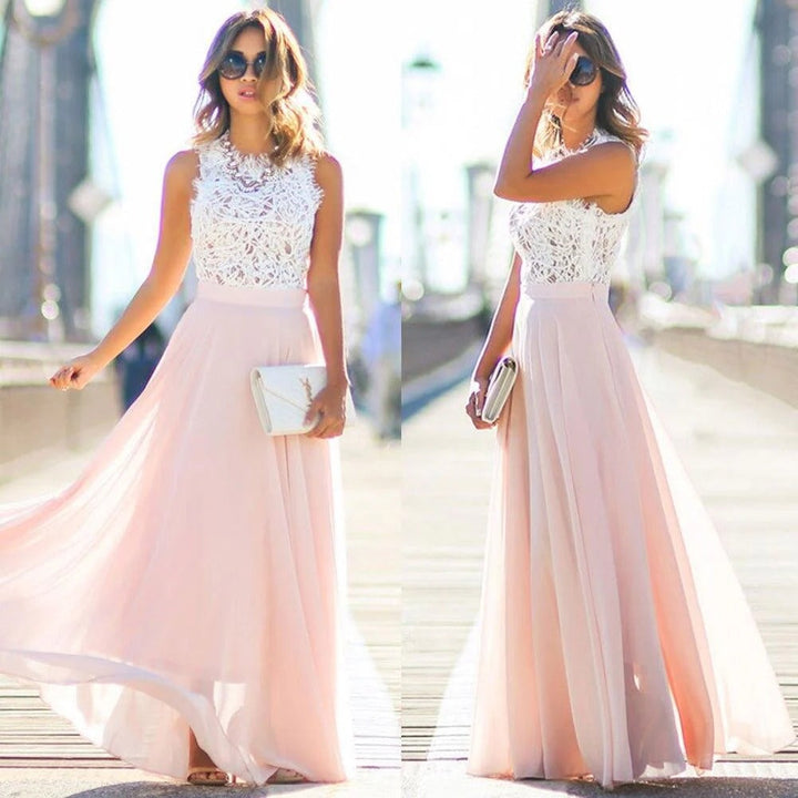 Dress Women Lace Mesh Tailored Waist Maxi – Wedding