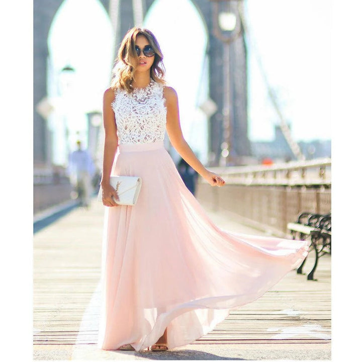Dress Women Lace Mesh Tailored Waist Maxi – Wedding