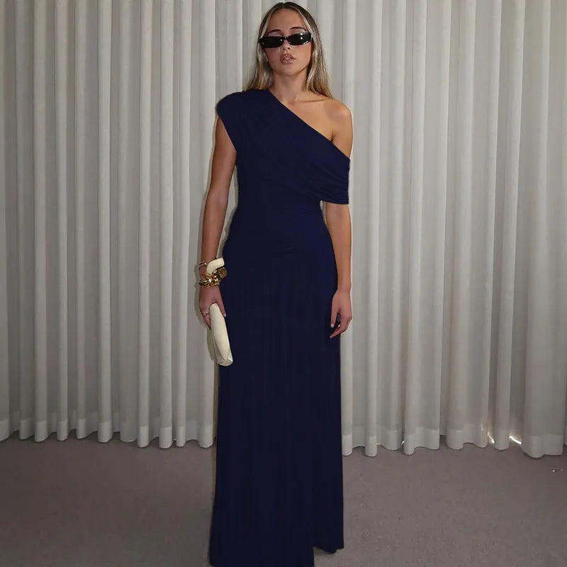 Dress Women One Shoulder Pleated Maxi – Wedding