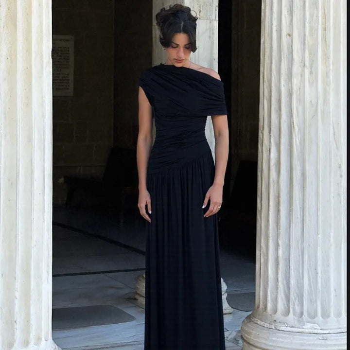 Dress Women One Shoulder Pleated Maxi – Wedding