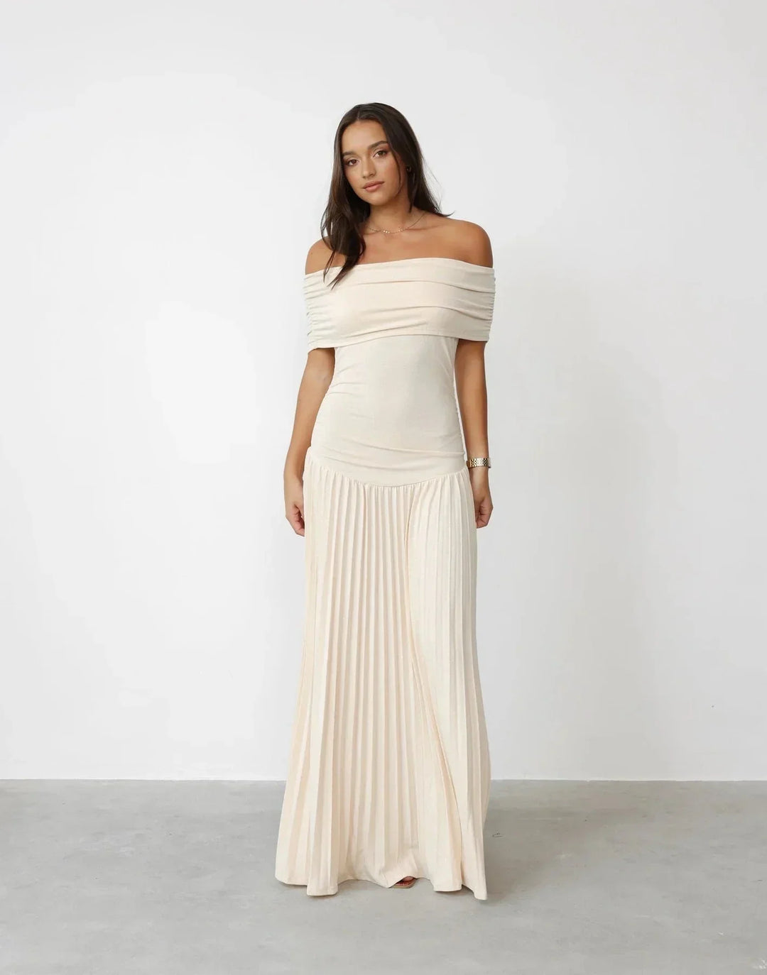 Dress Women Off-Shoulder Pleated Maxi – Summer
