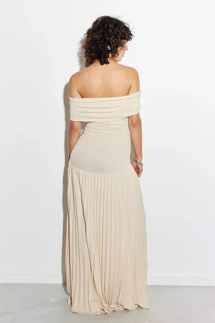 Dress Women Off-Shoulder Pleated Maxi – Summer