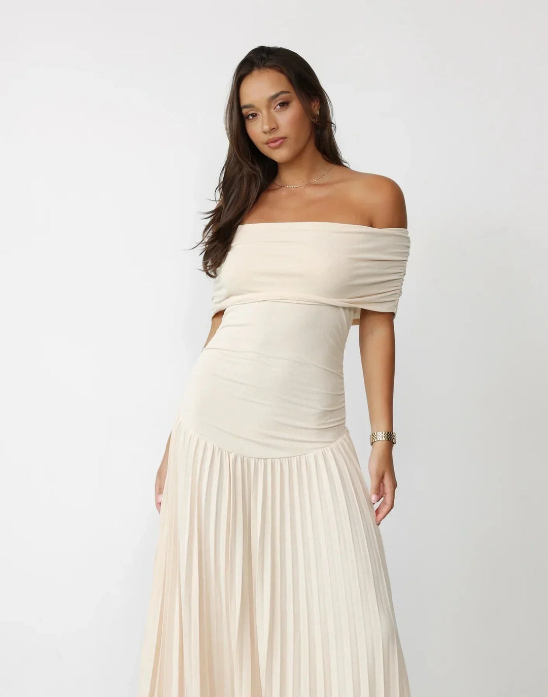 Dress Women Off-Shoulder Pleated Maxi – Summer