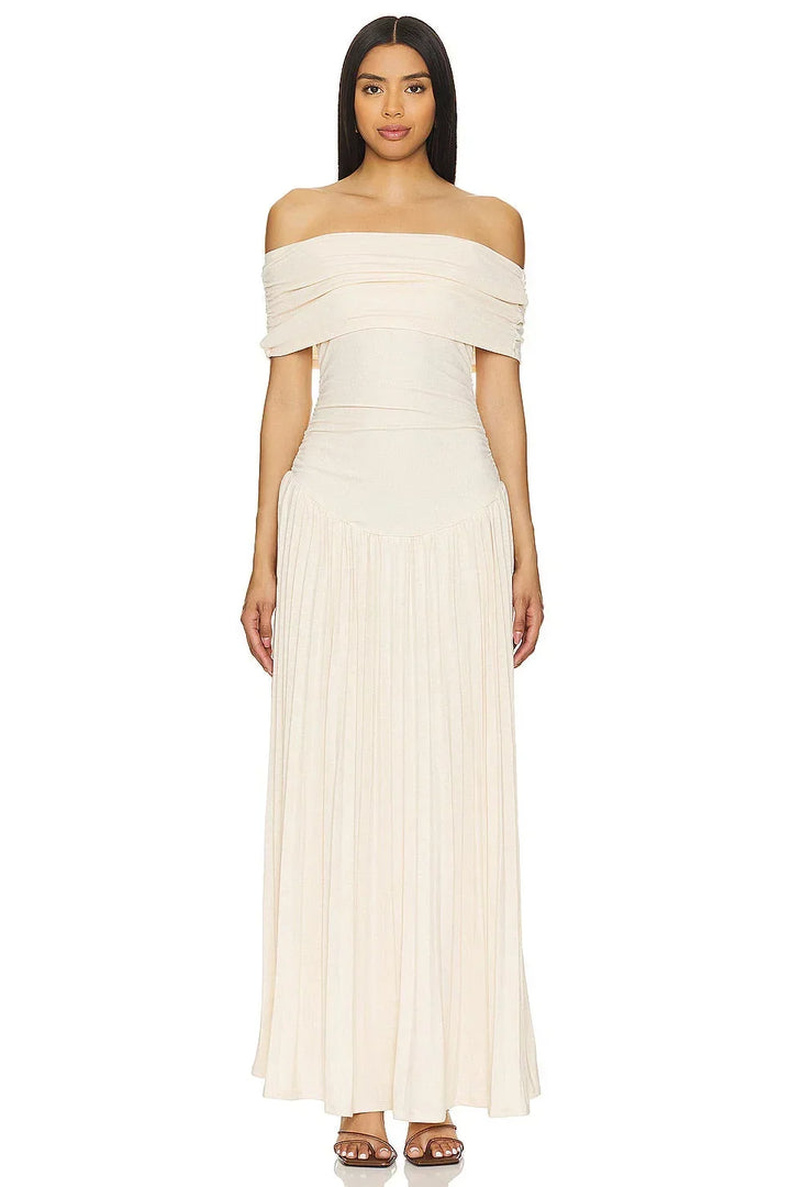 Dress Women Off-Shoulder Pleated Maxi – Summer