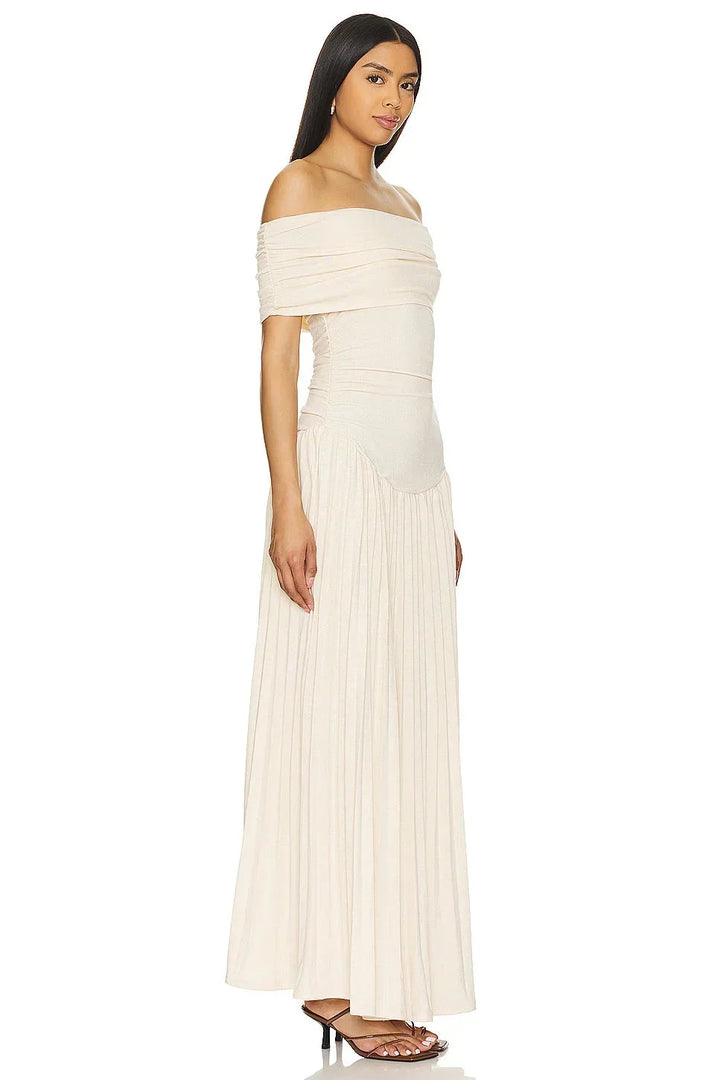 Dress Women Off-Shoulder Pleated Maxi – Summer