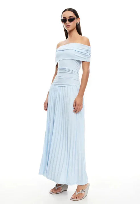 Dress Women Off-Shoulder Pleated Maxi – Summer