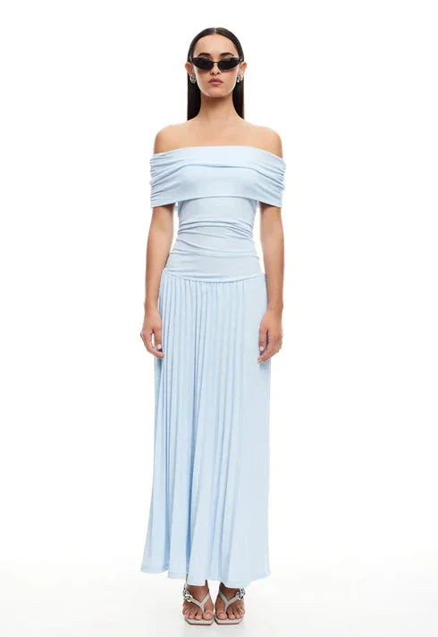 Dress Women Off-Shoulder Pleated Maxi – Summer
