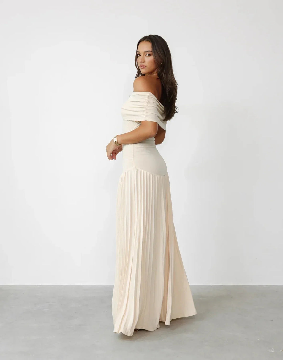 Dress Women Off-Shoulder Pleated Maxi – Summer