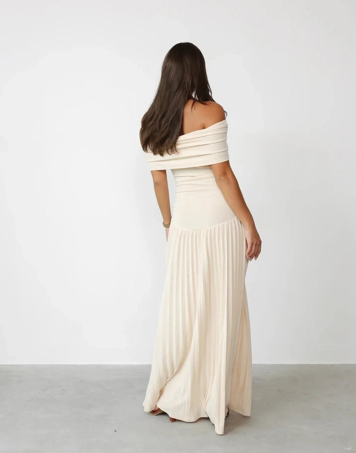 Dress Women Off-Shoulder Pleated Maxi – Summer