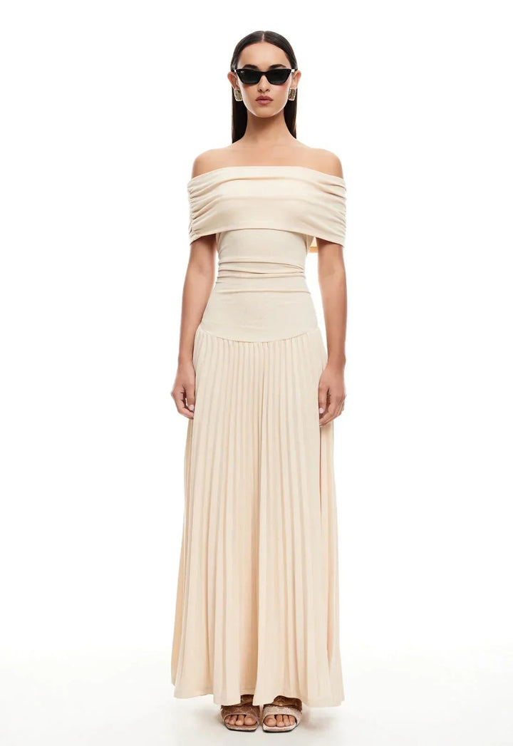 Dress Women Off-Shoulder Pleated Maxi – Summer