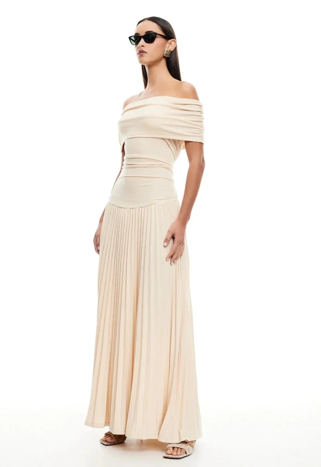 Dress Women Off-Shoulder Pleated Maxi – Summer