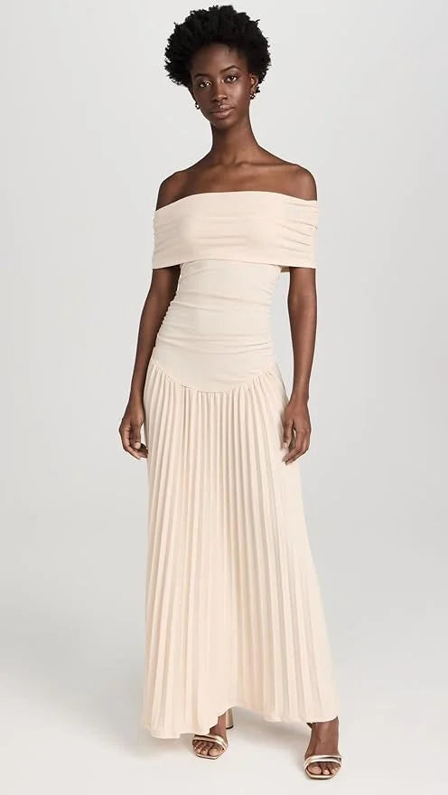 Dress Women Off-Shoulder Pleated Maxi – Summer