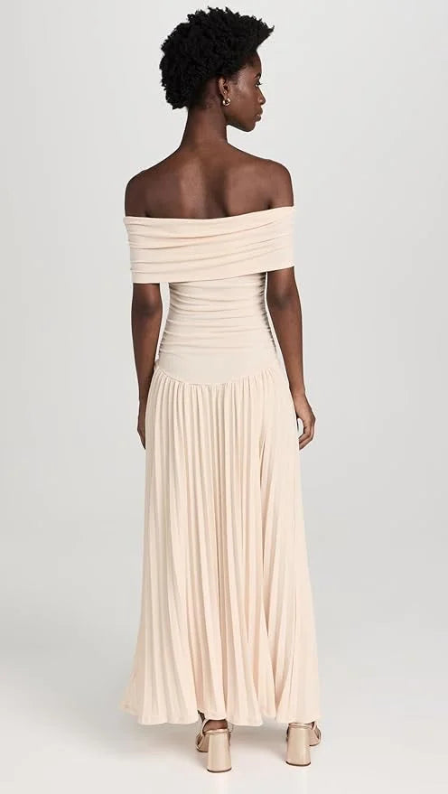 Dress Women Off-Shoulder Pleated Maxi – Summer